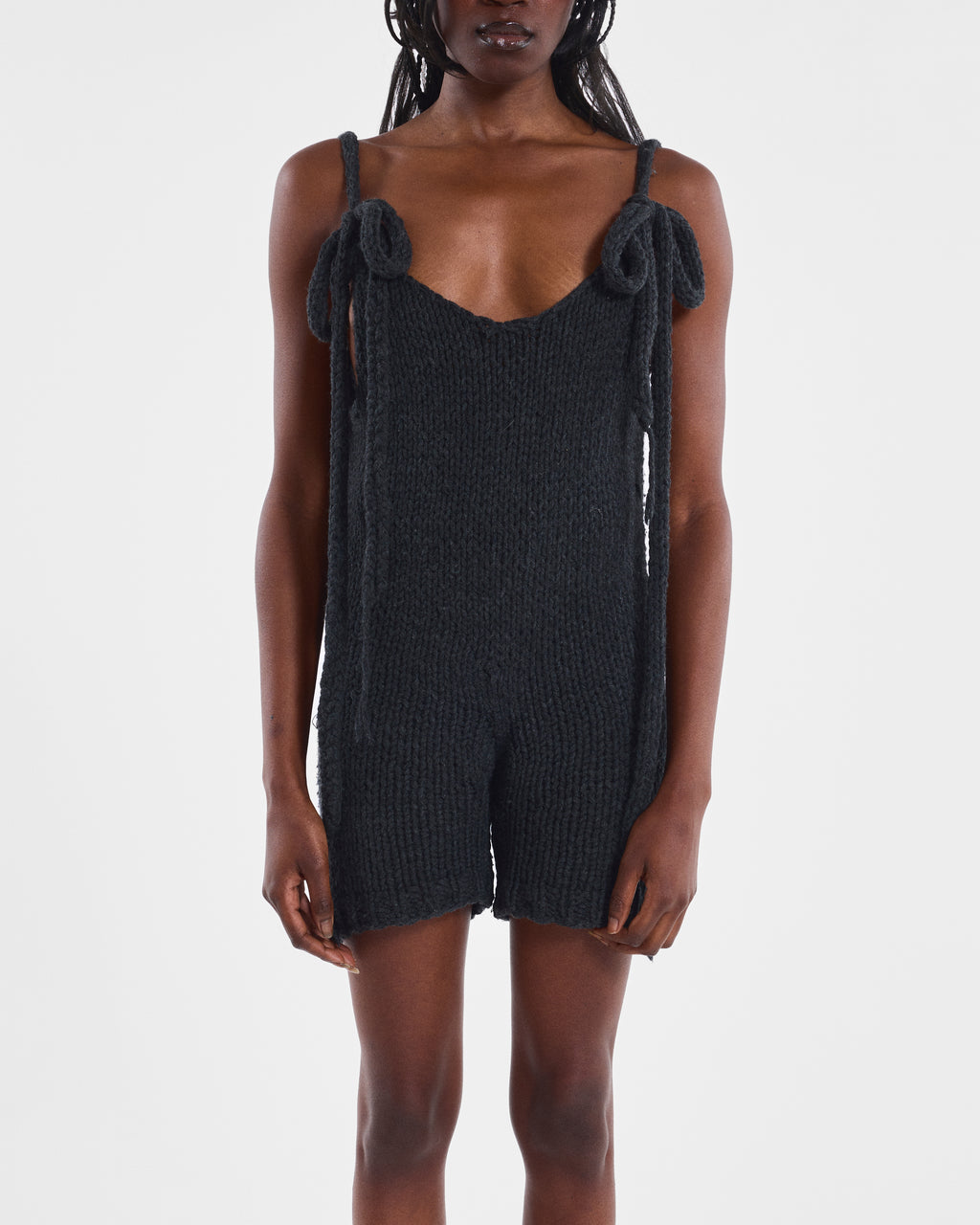 Tie-Shoulder Knit Romper