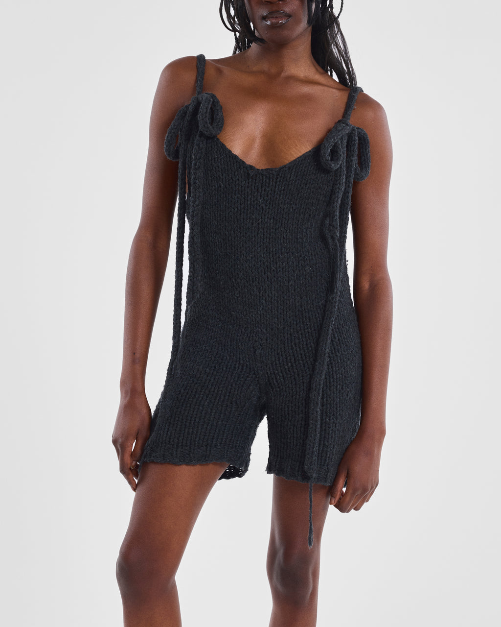 Tie-Shoulder Knit Romper