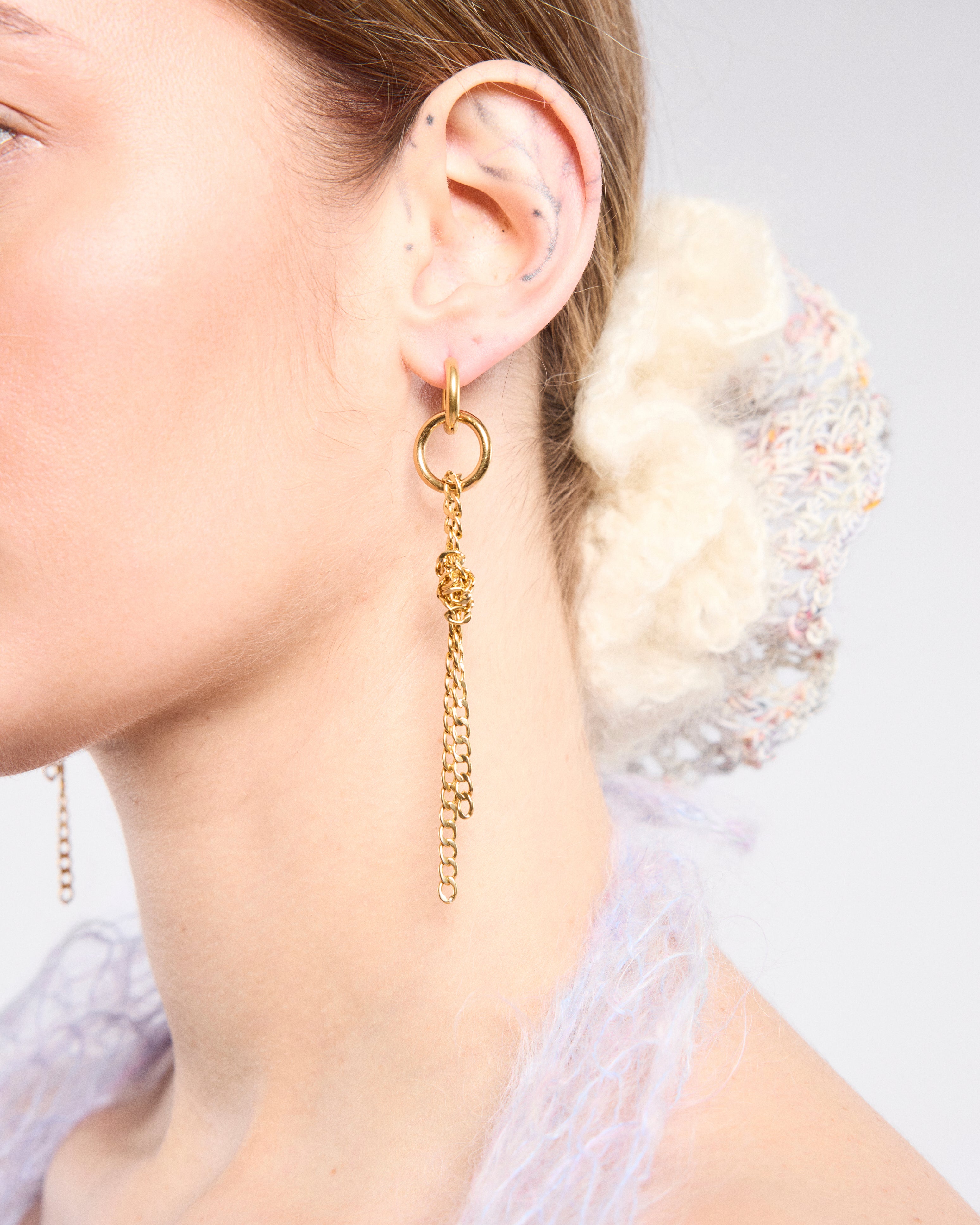 Knotted Chain Drop Earrings - Gold