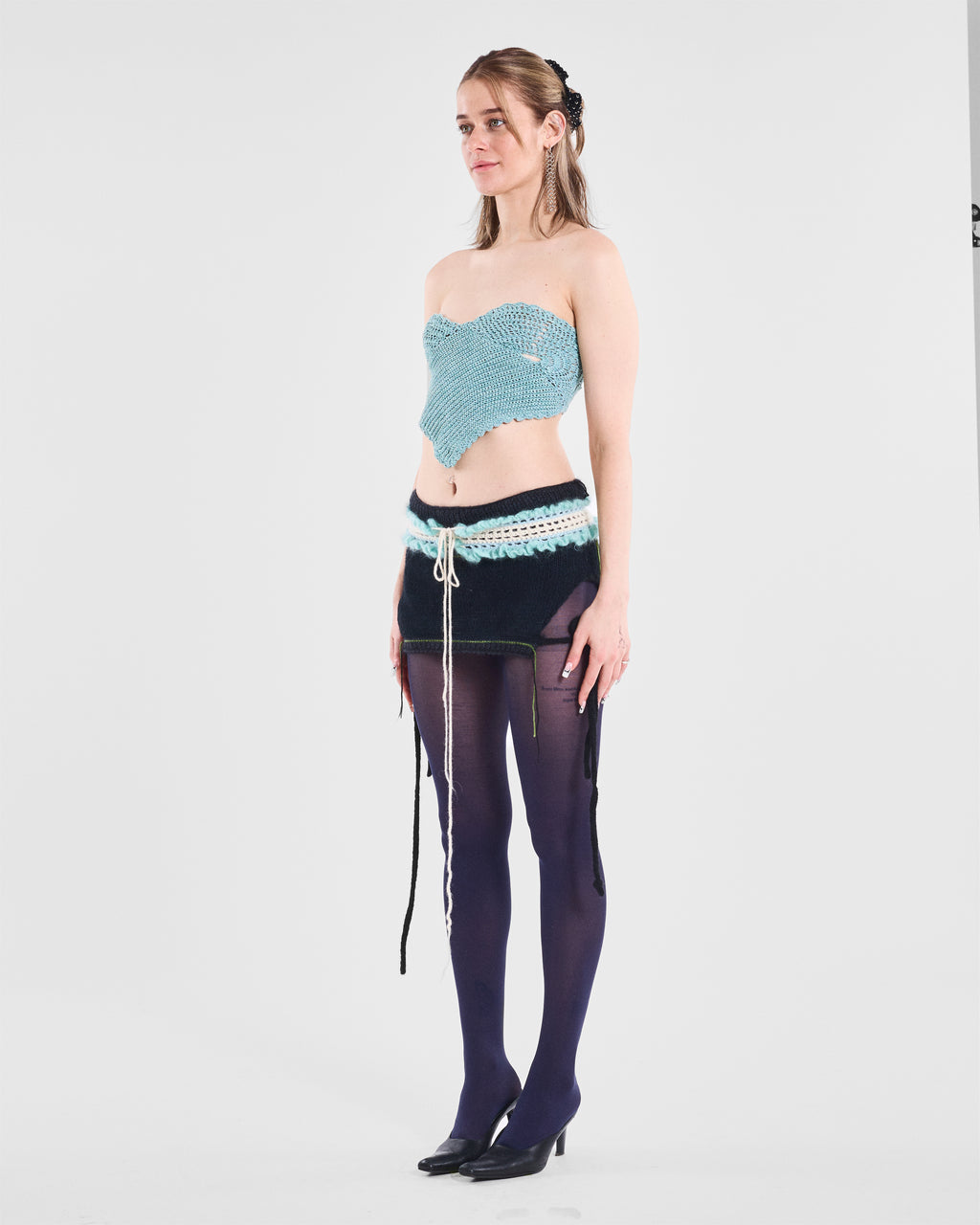 Open-Side Knit Mini Skirt